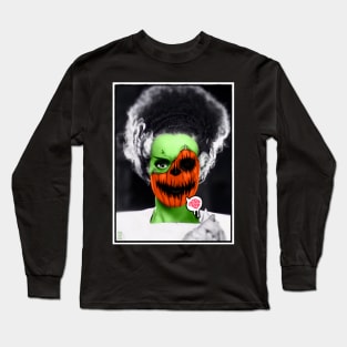 Green Bride of Frankenstein Pumpkin Face Zombie Long Sleeve T-Shirt